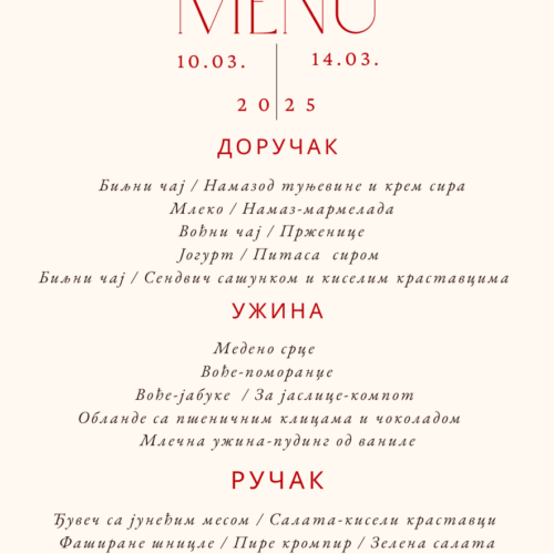 Јеловник од 10. до 14. марта 2025. године