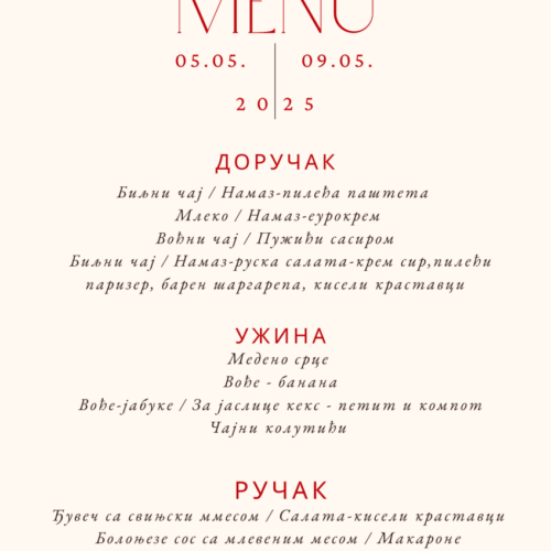 Јеловник од 05. до 09. маја 2025. године