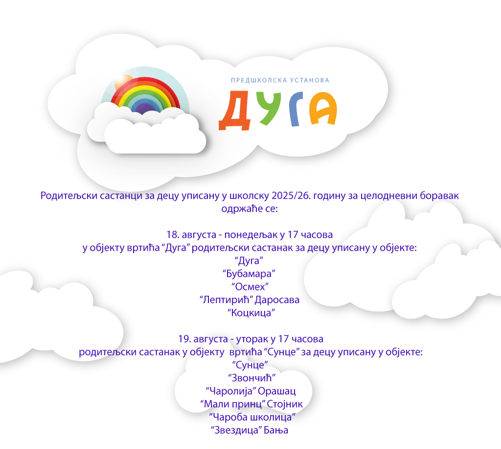 You are currently viewing Родитељски састанци пред полазак у вртић за децу уписану у целодневни боравак у школској 2025/26. години